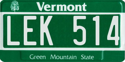 VT license plate LEK514