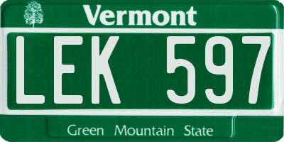 VT license plate LEK597