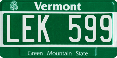 VT license plate LEK599