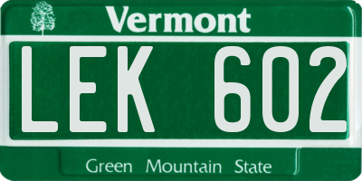 VT license plate LEK602