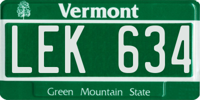 VT license plate LEK634