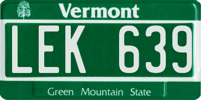 VT license plate LEK639