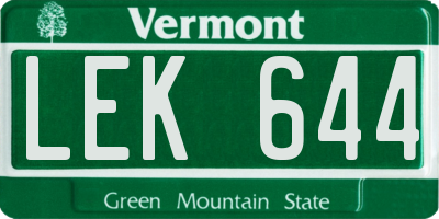 VT license plate LEK644