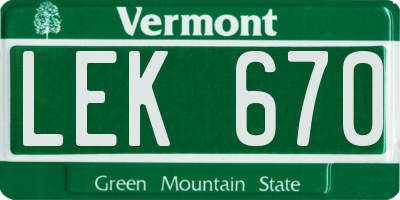 VT license plate LEK670