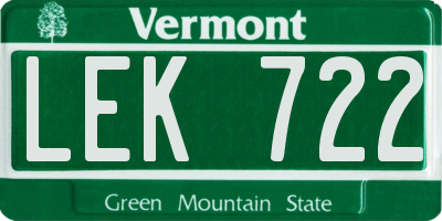 VT license plate LEK722