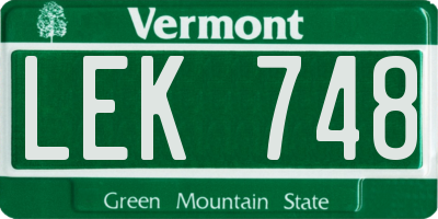 VT license plate LEK748
