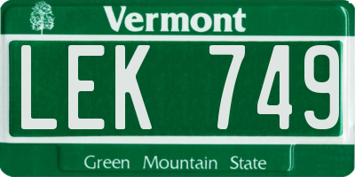 VT license plate LEK749