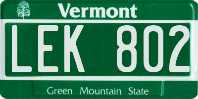 VT license plate LEK802