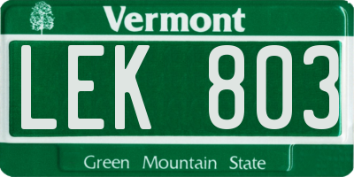 VT license plate LEK803