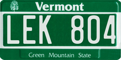 VT license plate LEK804