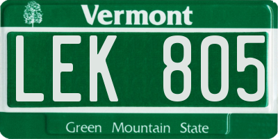 VT license plate LEK805