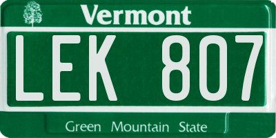 VT license plate LEK807