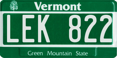 VT license plate LEK822