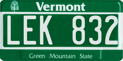 VT license plate LEK832