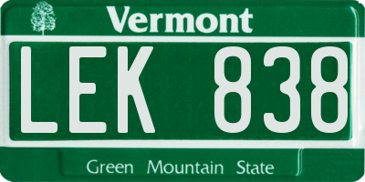 VT license plate LEK838
