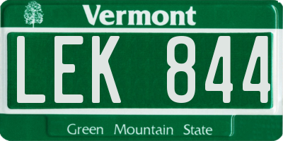 VT license plate LEK844