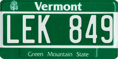 VT license plate LEK849