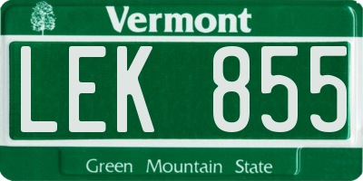 VT license plate LEK855