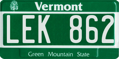 VT license plate LEK862