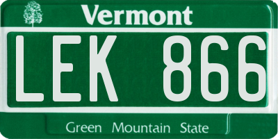 VT license plate LEK866