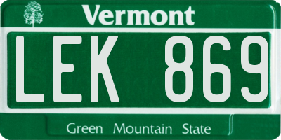 VT license plate LEK869