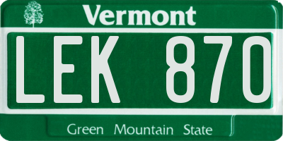 VT license plate LEK870