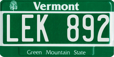 VT license plate LEK892
