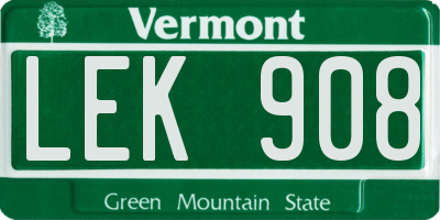 VT license plate LEK908
