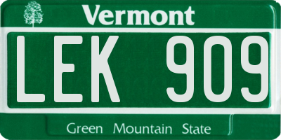 VT license plate LEK909