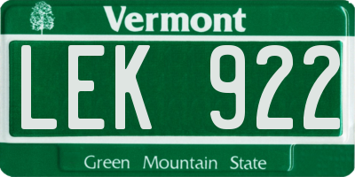 VT license plate LEK922