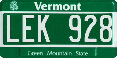 VT license plate LEK928