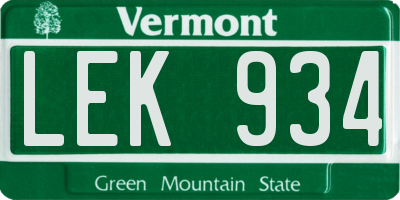 VT license plate LEK934