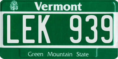 VT license plate LEK939