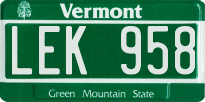 VT license plate LEK958