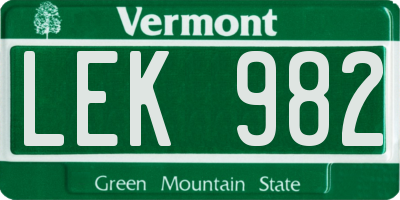 VT license plate LEK982