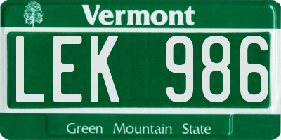 VT license plate LEK986