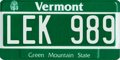 VT license plate LEK989