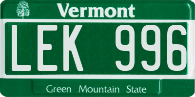 VT license plate LEK996