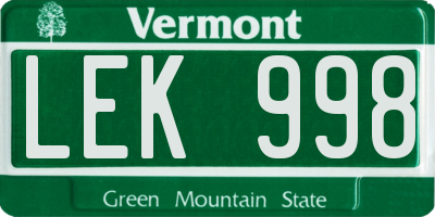 VT license plate LEK998