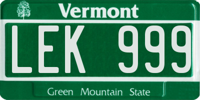 VT license plate LEK999