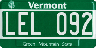 VT license plate LEL092