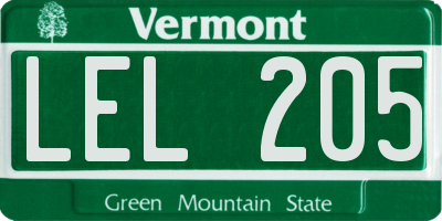 VT license plate LEL205