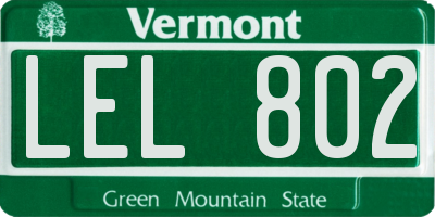 VT license plate LEL802