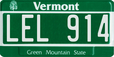 VT license plate LEL914