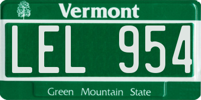 VT license plate LEL954