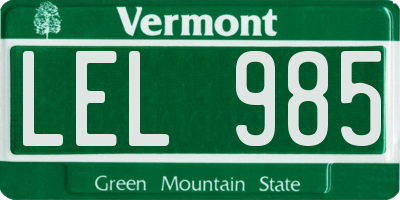 VT license plate LEL985
