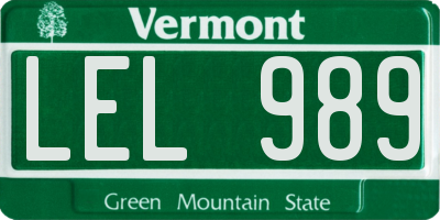 VT license plate LEL989