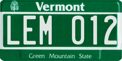 VT license plate LEM012
