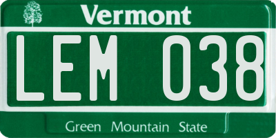 VT license plate LEM038