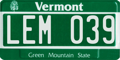 VT license plate LEM039
